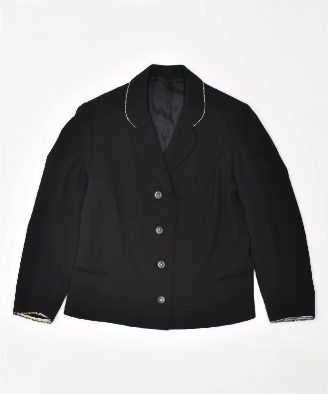 VINTAGE Womens 4 Button Blazer Jacket UK 12 Medium Black Elasticated Jacket Padded Jacket Insulated Jacket