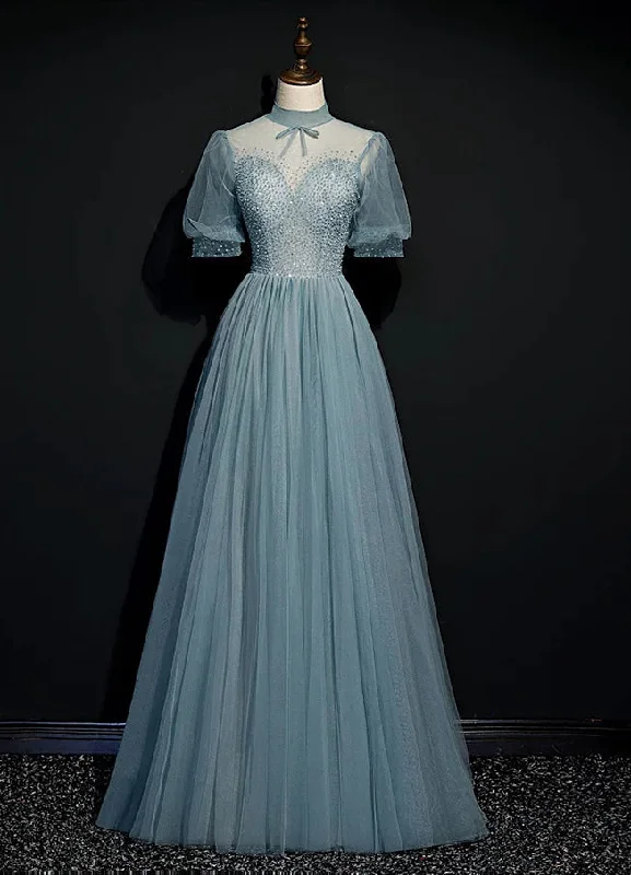 High Quality Beaded Short Sleeves Formal Dress, Tulle A-line Party Dress Prom Dress Chiffon Maxi Beach High Quality Beaded Short Sleeves Formal Dress, Tulle A-line Party Dress Prom Dress Chiffon Maxi Beach