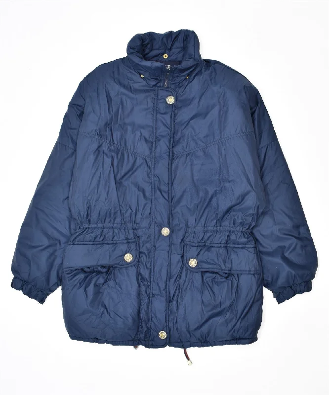 DIK Womens Windbreaker Jacket UK 10 Small Navy Blue Vintage A-Line Jacket Boat Neck Shawl Collar