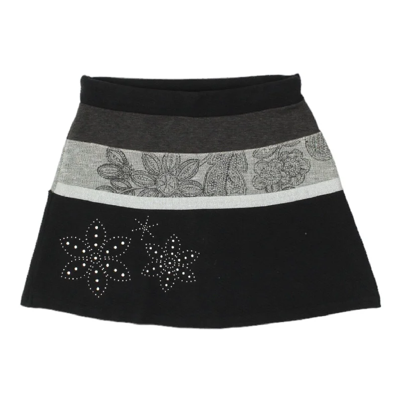 Desigual Womens Short Black Grey Studded A Line Skirt | Vintage Designer VTG lace skirt intricate Desigual Womens Short Black Grey Studded A Line Skirt | Vintage Designer VTG lace skirt intricate