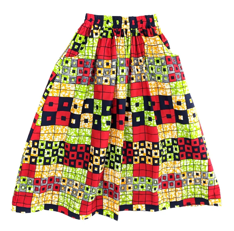Handmade Red Multi Ankara Print Midi Skirt velvet skirt sumptuous