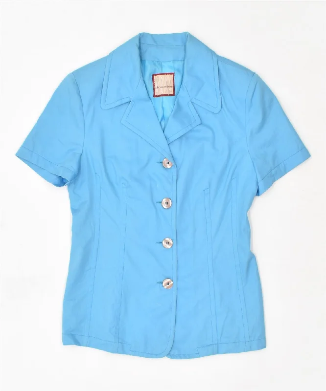 MODA DOSSIER Womens Short Sleeve 4 Button Blazer Jacket IT 42 Medium Blue Faux Fur Fabric Real Fur Fabric Shearling Fabric