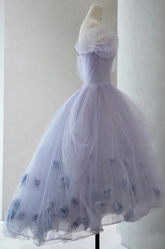 Purple Tulle Short A-Line Prom Dress, Cute Off the Shoulder Party Dress Tunics Evening elegant Purple Tulle Short A-Line Prom Dress, Cute Off the Shoulder Party Dress Tunics Evening elegant