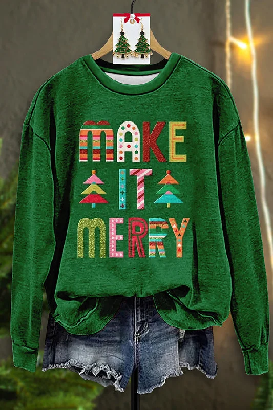 Vintage Merry Christmas Print Sweatshirt Hoodie with Fur Luxurious Winter