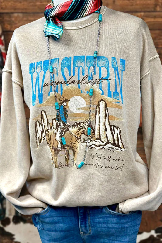 Western Cowboy Casual Sweatshirt Hoodie with V-Neck Classic Versatile