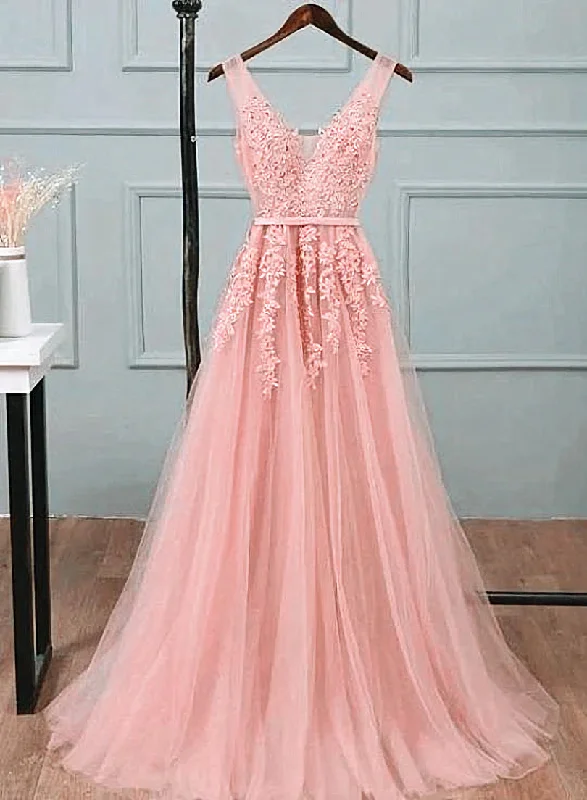 Pink Tulle A-line Simple Long Party Dress, A-line Prom Dresses Evening Dress Tunics Exclusive limited Pink Tulle A-line Simple Long Party Dress, A-line Prom Dresses Evening Dress Tunics Exclusive limited
