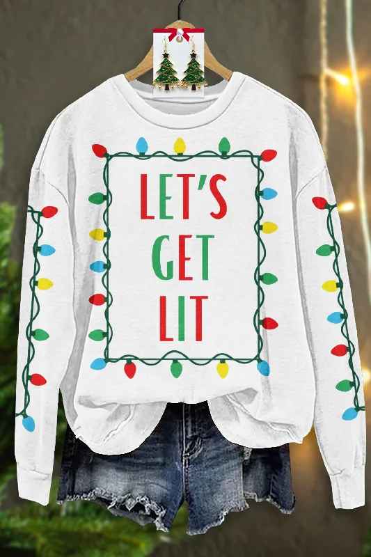 Casual Christmas Lights Print Sweatshirt Hoodie with Monochrome Minimalist Simple