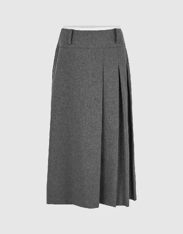 Pleated Midi A-Line Skirt lace skirt intricate
