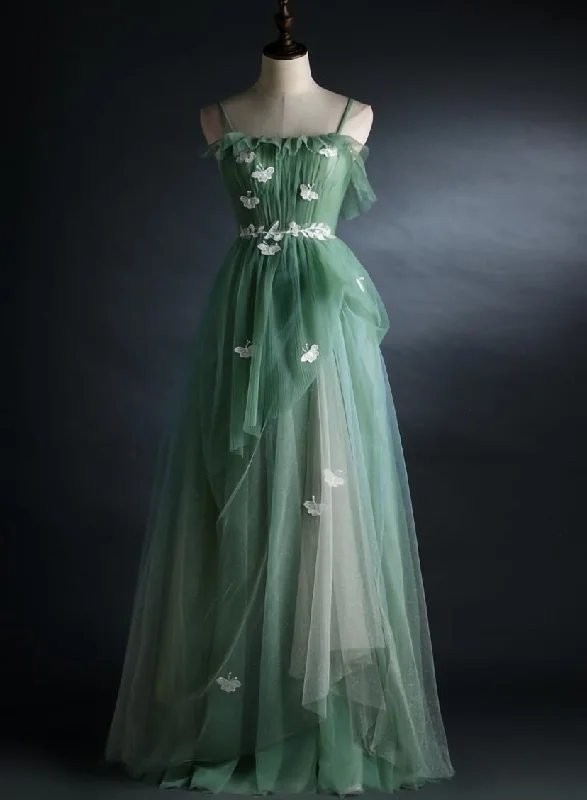 Light Green Gradient Straps Long A-line Prom Dress, Evening Dress Party Dresses Shift Classic Vintage Light Green Gradient Straps Long A-line Prom Dress, Evening Dress Party Dresses Shift Classic Vintage