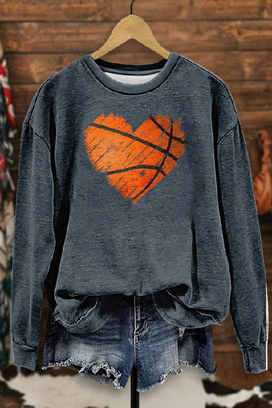 Chic Heart Basketball Sweatshirt Hoodie with Print Artistic Unique