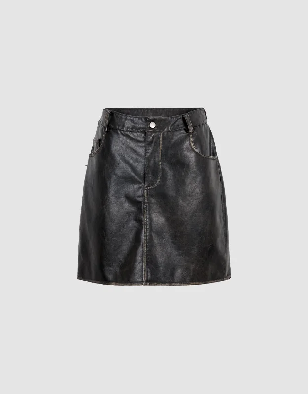 Vegan Leather Mini A-Line Skirt chiffon skirt flowing