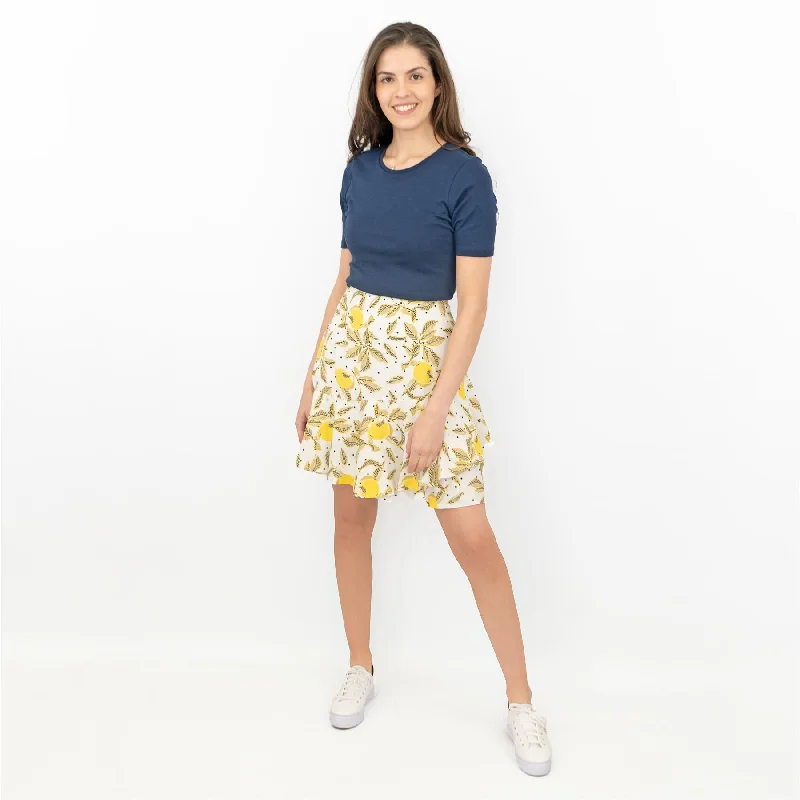 M&S Yellow Floral Flare Layers Short Skirts lace skirt feminine