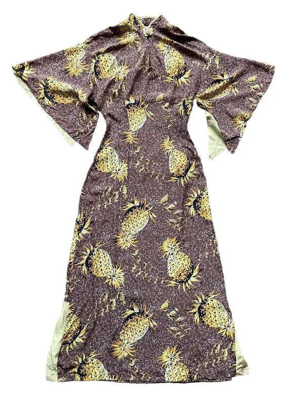 1940s Malihini Rayon Pake Muu Pineapple Dress XS-S Off-the-shoulder Chic Trendy