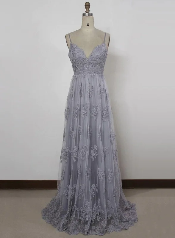 Charming Grey Lace Evening Party Dress , High Quality Formal Gown Tunics Sophisticated sleek Charming Grey Lace Evening Party Dress , High Quality Formal Gown Tunics Sophisticated sleek