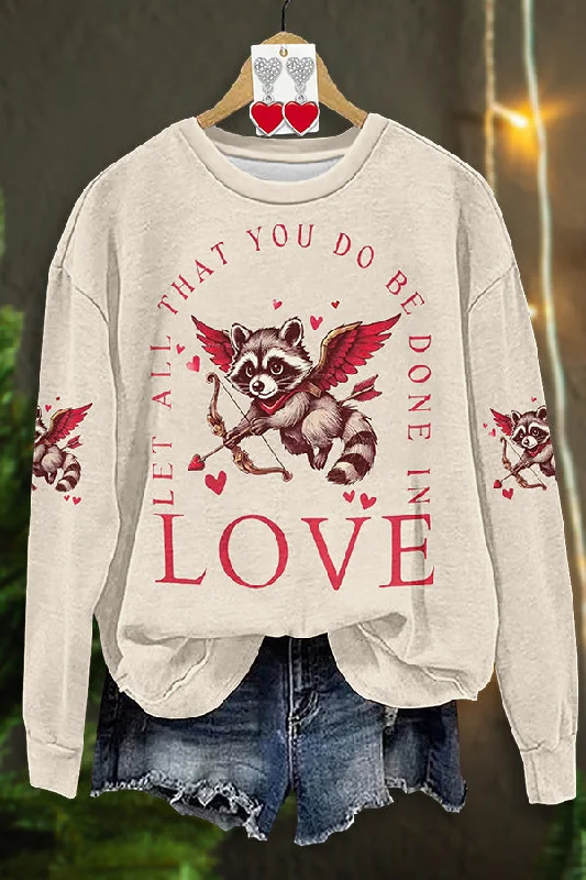 Cute Valentine's Day Raccoon Print Sweatshirt Hoodie with Velcro Closure Adjustable Secure