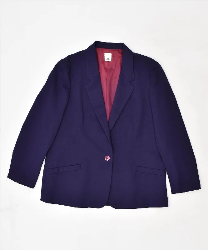VINTAGE Womens 1 Button Blazer Jacket UK 16 Large Purple Polyester Wool Jacket Cashmere Jacket Tweed Jacket