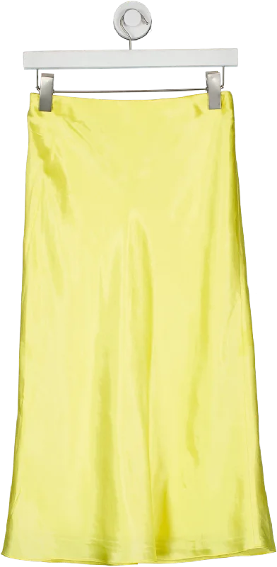 Vince Yellow Satin Midi Skirt UK XS cashmere skirt fine