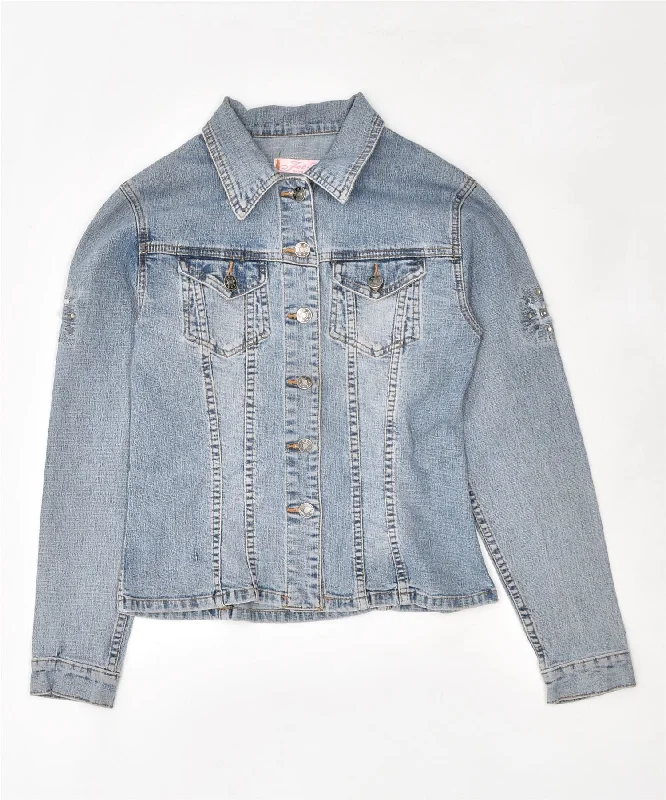 JET - 7 Womens Denim Jacket UK 8 Small Blue Cotton One-Shoulder Jacket Off-the-Shoulder Jacket Asymmetrical Jacket