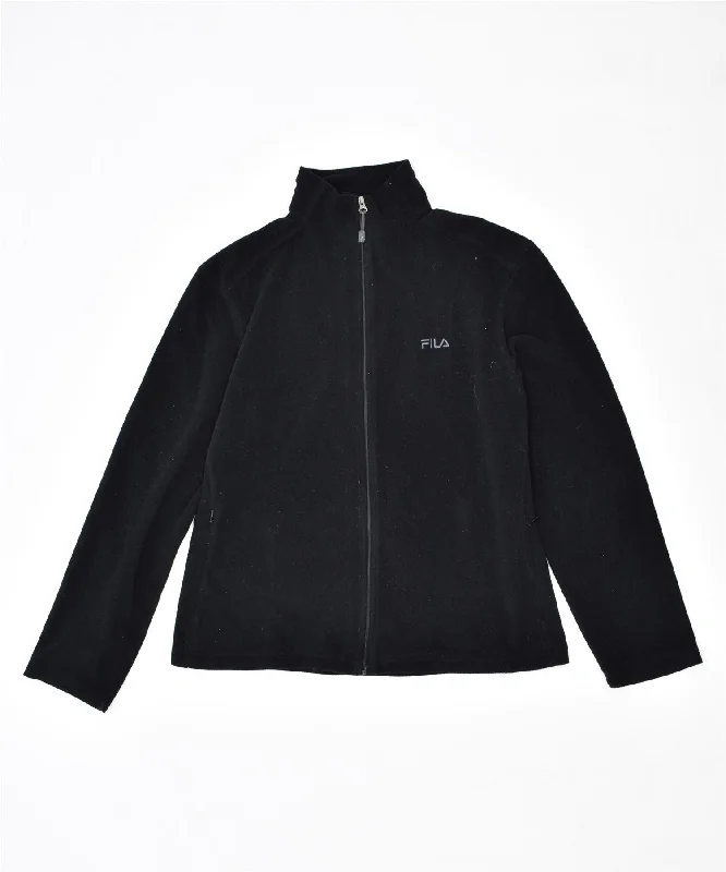 FILA Womens Fleece Jacket UK 14 Large Black Polyester Nylon Jacket Polyester Jacket Spandex Jacket