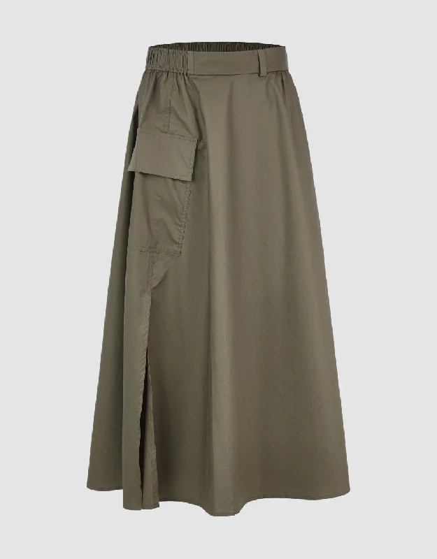 Elastic Waist Midi A-Line Skirt denim skirt classic