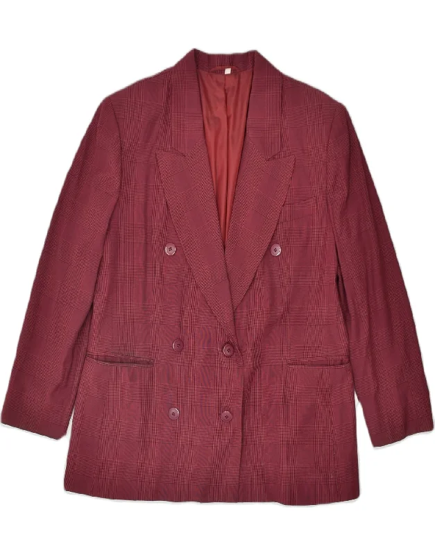 CAROL Womens Double Breasted Blazer Jacket IT 46 Large Burgundy Check Fleece Fabric Down Fabric Feather Fabric