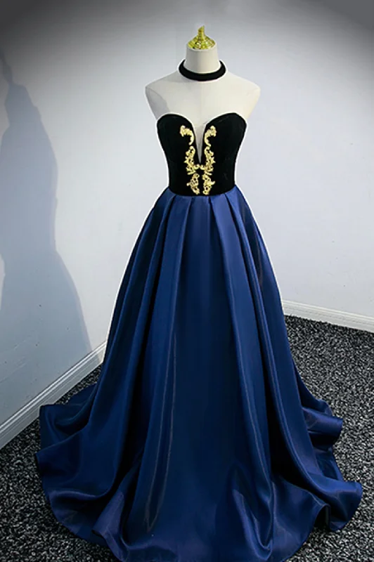 Blue Satin Lace Long Prom Dress, Blue Short Sleeve Evening Party Dress Tunics Denim casual Blue Satin Lace Long Prom Dress, Blue Short Sleeve Evening Party Dress Tunics Denim casual