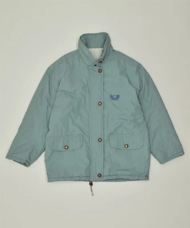 BRUGI Womens Windbreaker Jacket UK 16 Large Blue Vintage Boat Neck Shawl Collar Notched Collar
