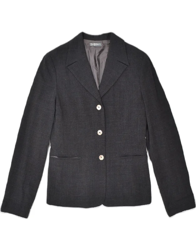 BLU NAUTA Womens 3 Button Blazer Jacket IT 46 Large Grey Polyester One-Shoulder Jacket Off-the-Shoulder Jacket Asymmetrical Jacket