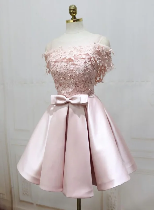 Cute Pink Satin Short Prom Dress , Lovely Party Dress Tunics Stylish modern
