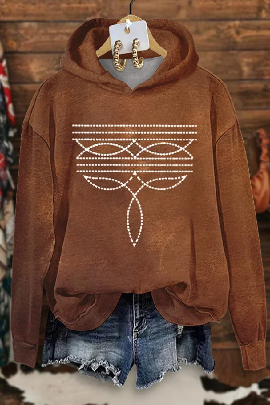 Western Boot Stitch Print Hoodie Hoodie with Earth Tones Natural Calm