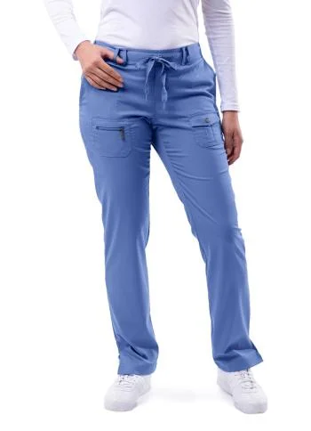 Pro Slim Fit 6 Pocket Scrubs Pant by Adar (Regular) XXS-3XL /  Ceil Blue Comfy Zip-Up Pants