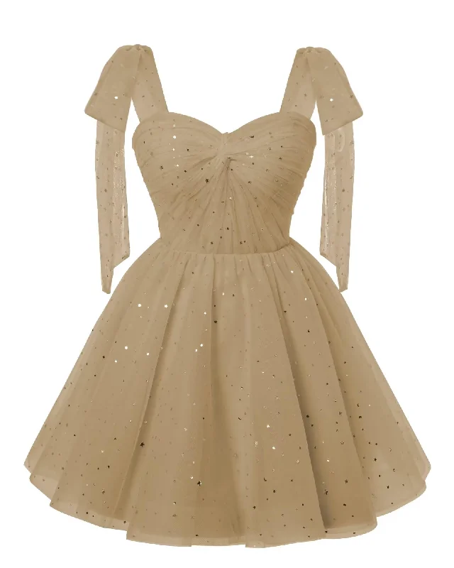 Sparkly Starry Champagne Tulle Short Homecoming Dresses Spaghetti Bow Straps Prom Dress Sequin Cocktail Party Dress for Teens Tunics Bridal satin Sparkly Starry Champagne Tulle Short Homecoming Dresses Spaghetti Bow Straps Prom Dress Sequin Cocktail Party Dress for Teens Tunics Bridal satin