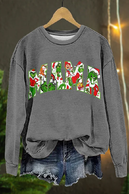 Funny MAMA Christmas Grinch Print Sweatshirt Hooded Sweatshirt Casual Wear Street Style