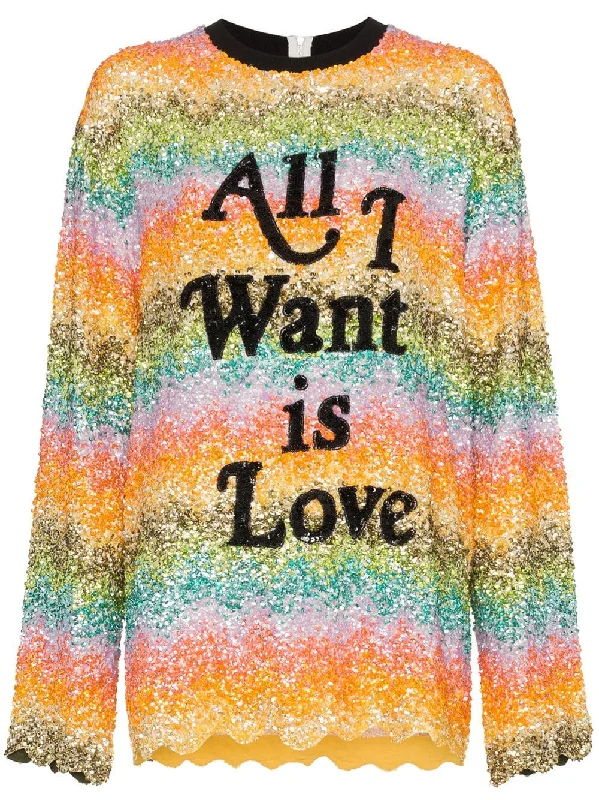 all I want is love sequin embellished sweatshirt Hoodie with Back Slit Movement Comfort