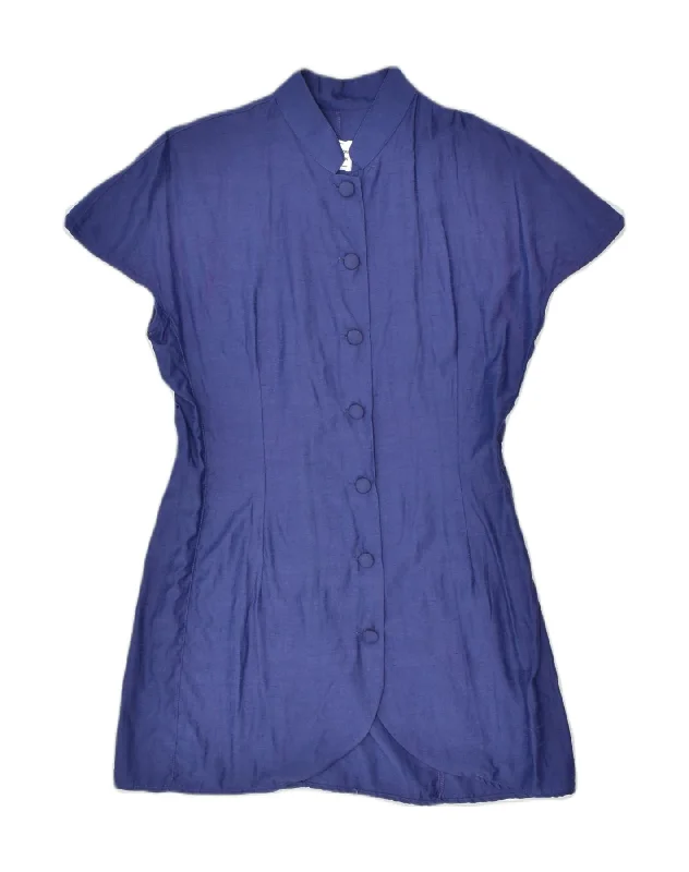 BENETTON Womens Short Sleeve Blazer Jacket IT 46 Large Blue Rayon Tiered Jacket Buttoned Jacket Zippered Jacket
