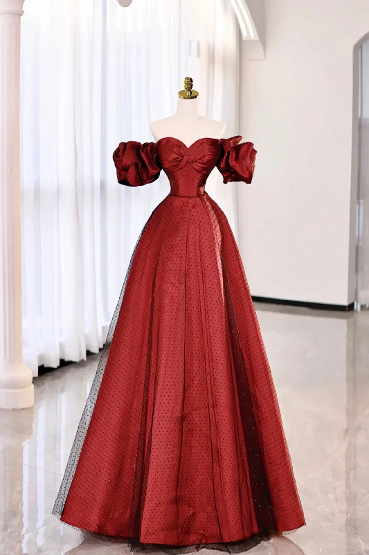 Burgundy Satin Tulle Long Prom Dress, Off the Shoulder Evening Party Dress Tunics Fashionable trendy Burgundy Satin Tulle Long Prom Dress, Off the Shoulder Evening Party Dress Tunics Fashionable trendy