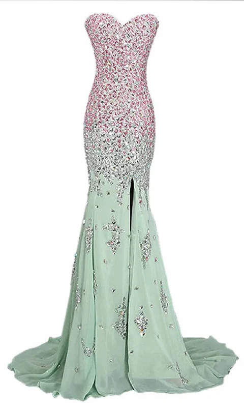 Long Green Jeweled Mermaid Prom Dresses with Sexy Slit P440 Tunics Cozy comfortable