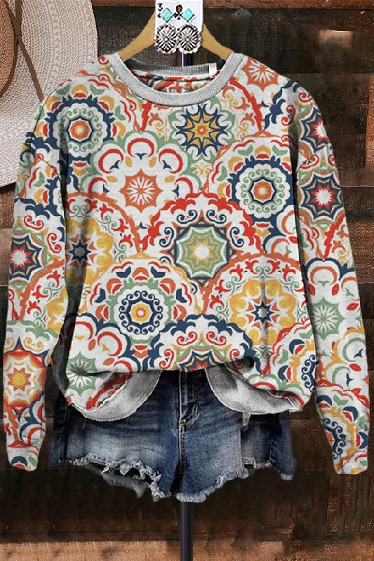 Classic Contrast Graphic Print Sweatshirt Hoodie with Mock Neck Collared Structured