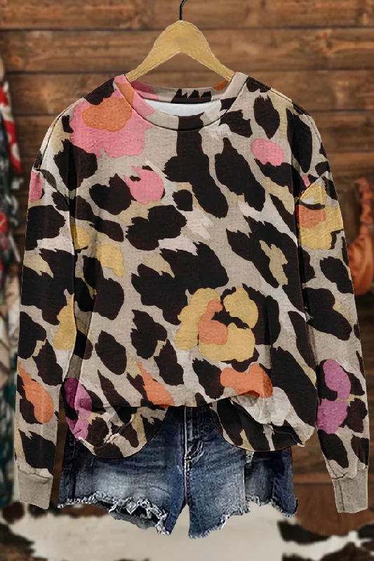 Unique Flower Leopard Print Sweatshirt Hoodie with Mesh Breathable Sporty
