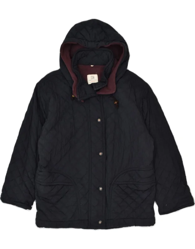 VINTAGE Womens Hooded Quilted Jacket IT 46 Large Navy Blue Nylon Herringbone Jacket Checkered Jacket Solid Jacket