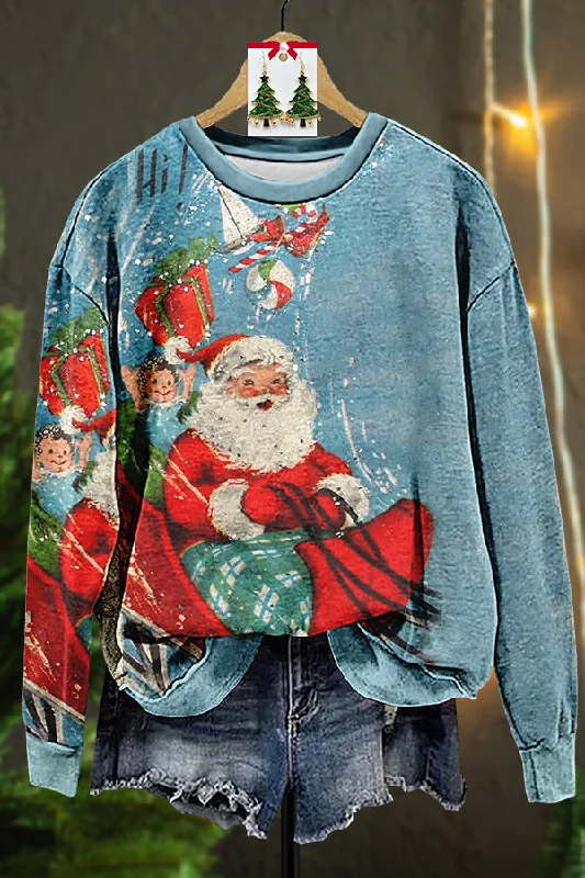 Retro Ugly Christmas Santa Claus Ski Gift Sweatshirt Hoodie with Belted Waist Structured Tailored