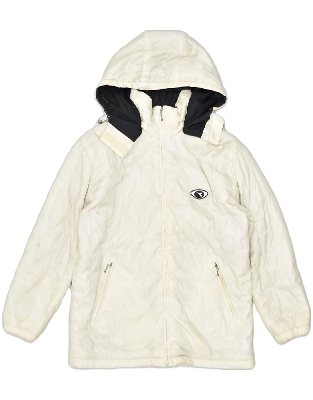 DIADORA Womens Hooded Windbreaker Jacket UK 16 Large Off White Polyamide Quilted Jacket Puffer Jacket Insulated Jacket