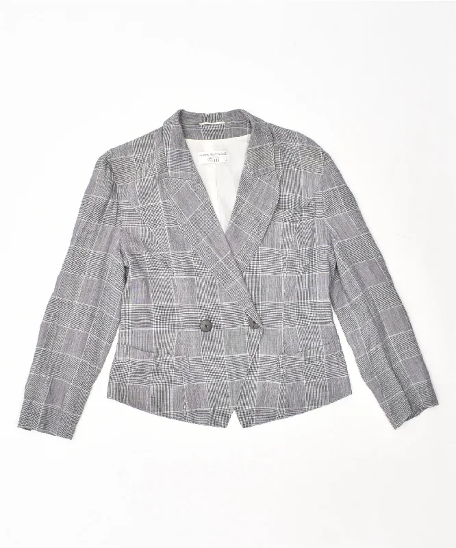 VINTAGE Womens Double Breasted Blazer Jacket EU 36 Small Grey Viscose Print Jacket Jacquard Jacket Patchwork Jacket