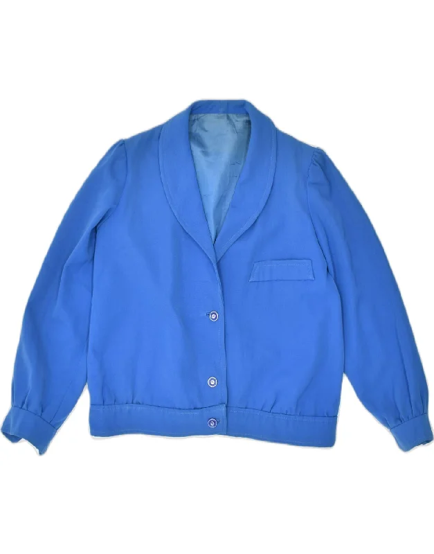VINTAGE Womens 3 Button Blazer Jacket UK 14 Large Blue Wool Fabric Cashmere Fabric Tweed Fabric