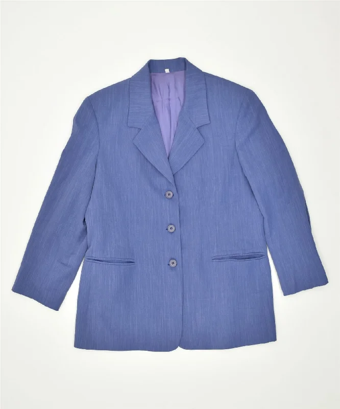 VINTAGE Womens 3 Button Blazer Jacket IT 48 XL Blue Polyester Welt Pockets Slit Pockets Flap Pockets
