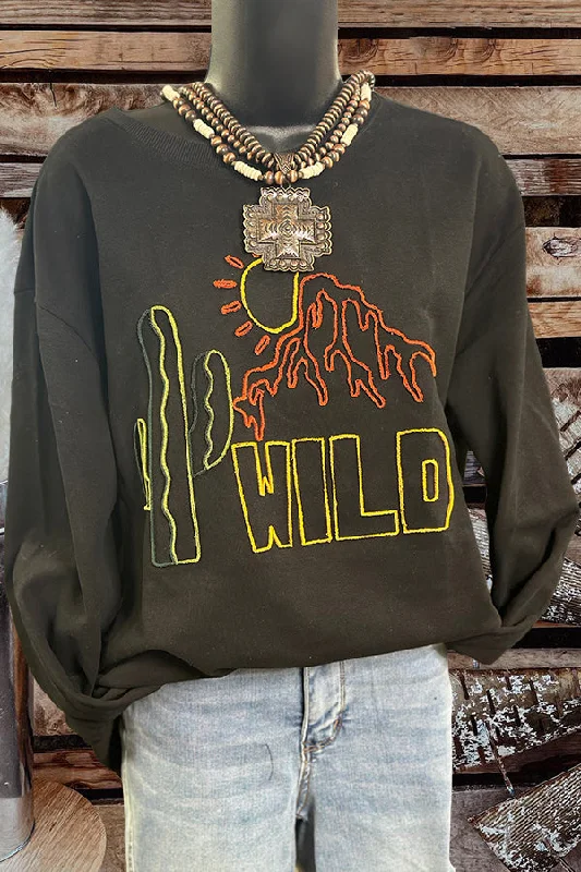 The Wild Cactus Print Sweatshirt Hoodie with Applique Textured Unique