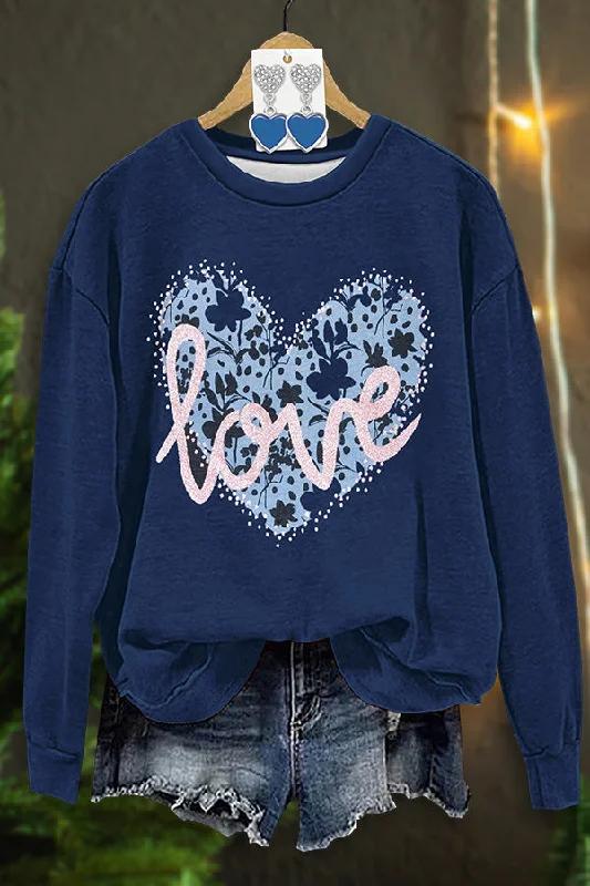 Casual Valentine's Day Love Print Sweatshirt Hoodie with Sequins Glamorous Eye-catching