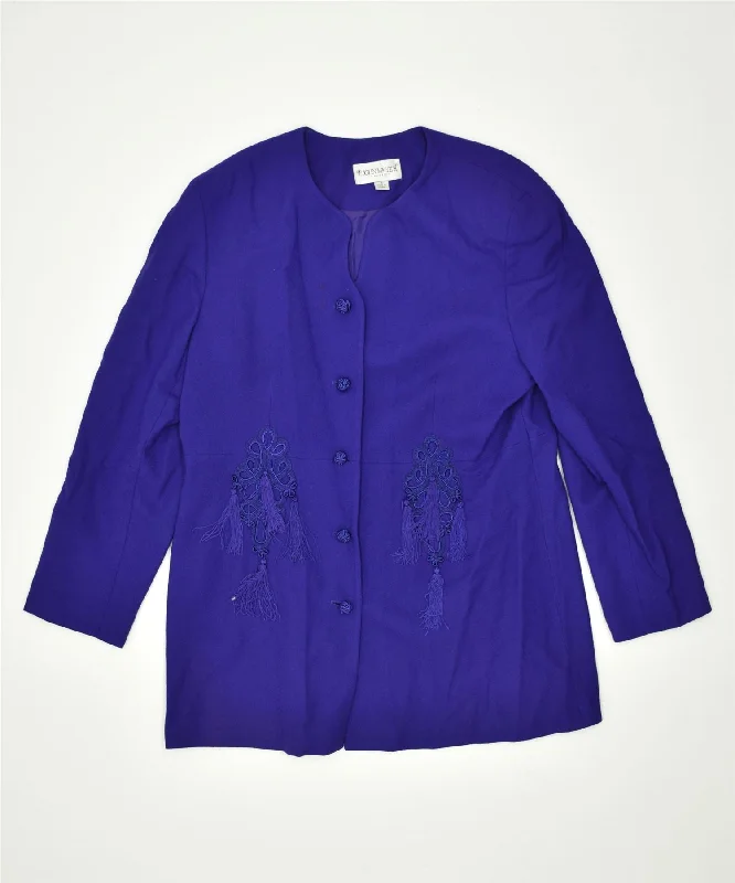 JOHN MEYER Womens 5 Button Blazer Jacket UK 18 XL Purple Wool Vintage Welt Pockets Slit Pockets Flap Pockets