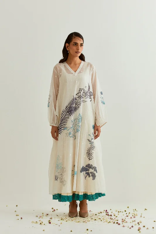 Chanderi Ivory Dress Boatneck Modish Everyday