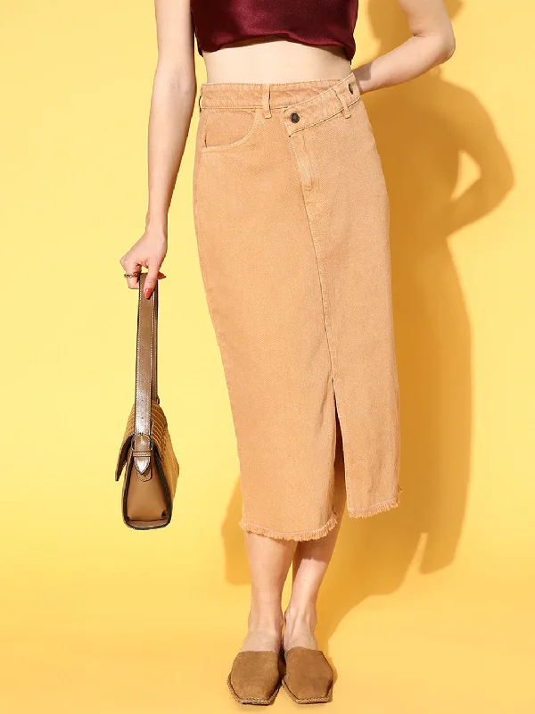 Women Taupe Denim Wrap Skirt mini skirt trendy